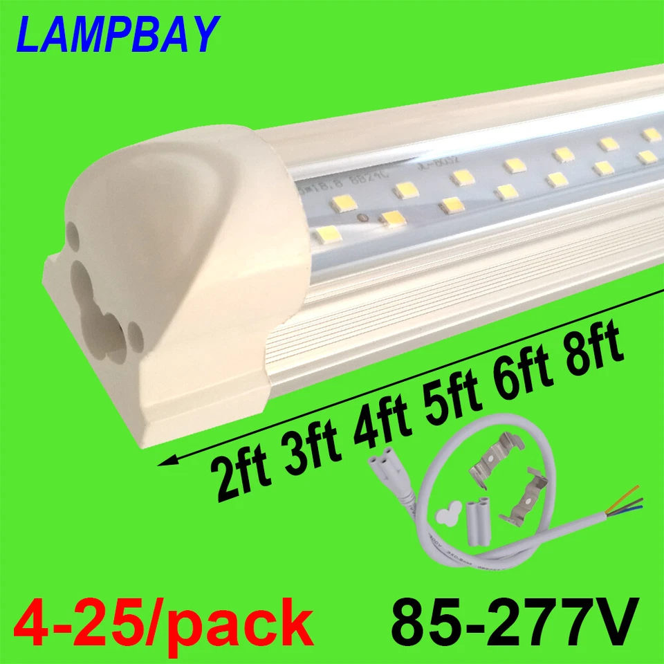 LED Tube Lights 2ft 3ft 4ft 5ft 6ft 8ft Double Row Lighting T8 Integrated Bulb  - Image 1 of 4