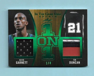 2020 Kevin Garnett & Tim Duncan Leaf ITG 1 on 1 Dual JERSEY Card #1/4! - Image 1 of 2