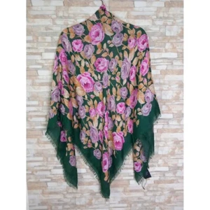 Saint Laurent Shawl Green Pink Grand Carre Rose, Modal + Cashmere - Picture 1 of 10