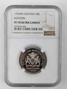 1976 FM Guyana 50 Cents - Hoatzin - PF 70 Ultra Cameo NGC - Top Pop!! - Picture 1 of 4