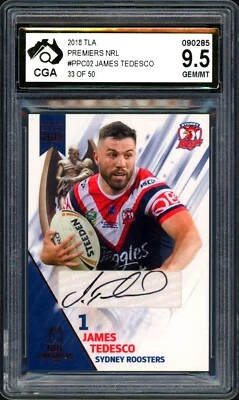 Tarjeta graduada CGA 9.5 - Firmada 2018 TLA Roosters NRL Premiers James Tedesco 33/50 Foto 1 de 3