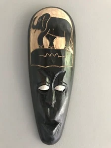 Braune Holz Tiki Maske Hawaii Polynesisches Design Wandbild Stamm Elefant - Bild 1 von 4