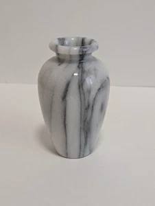 Vintage Vase White and Gray Marble Vase, Stone Vase, Red Felt Bottom - Picture 1 of 4