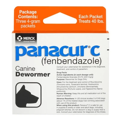 Panacur C Canine Dewormer (Fenbendazole), 4 Gram, 3 Count (Pack of 1), Red