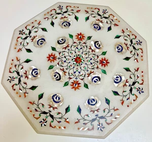 Pietra Dura Vintage Italian Marble Table Inlaid MOP~Malachite~Lapis~Agate~Onyx - Picture 1 of 14