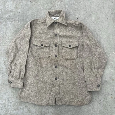 Vintage Woolrich Shirt Mens Large Beige Gray Wool CPO Shirt Jacket Made USA 90s - Image 1 of 4