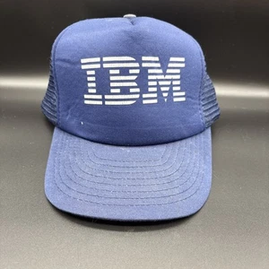 Vintage IBM Mesh Trucker Hat Cap Adjustable Snapback Navy Blue White Logo - Bild 1 von 9