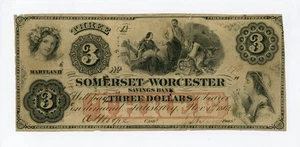 1862 $3 The Somerset and Worcester Savings Bank - Salisbury, MARYLAND Note - Picture 1 of 2