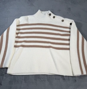 Suéter Ann Taylor Loft Cuello Alto Botón Hombro Crema Rayas - Talla M - Imagen 1 de 5