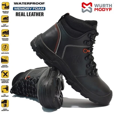 WURTH MODIFY MENS LEATHER WATERPROOF SAFETY STEEL TOE CAP HIKING WORK ANKLE BOOTS TRAINERS