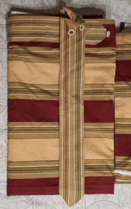 VINTAGE HANDMADE 33" X 92" 4 PANELS CRANBERRY & TAN & GREEN STRIPES 100% COTTON - Picture 1 of 8