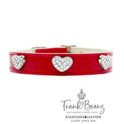 Rhinestone Heart Red Pet Collar for Small Medium Dogs Cats Faux Leather - Image 1 of 4