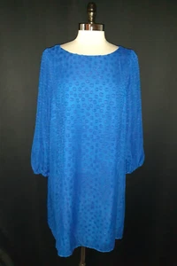 JESSICA HOWARD Plus Size 16W Shift Dress Blue Sparkle Dots Long Sleeve - Picture 1 of 6