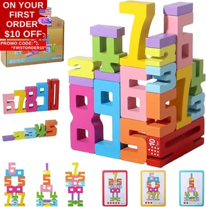 Wooden Number Building Blocks, Montessori Number Blocks Math Learning Toys for K - Picture 1 of 12