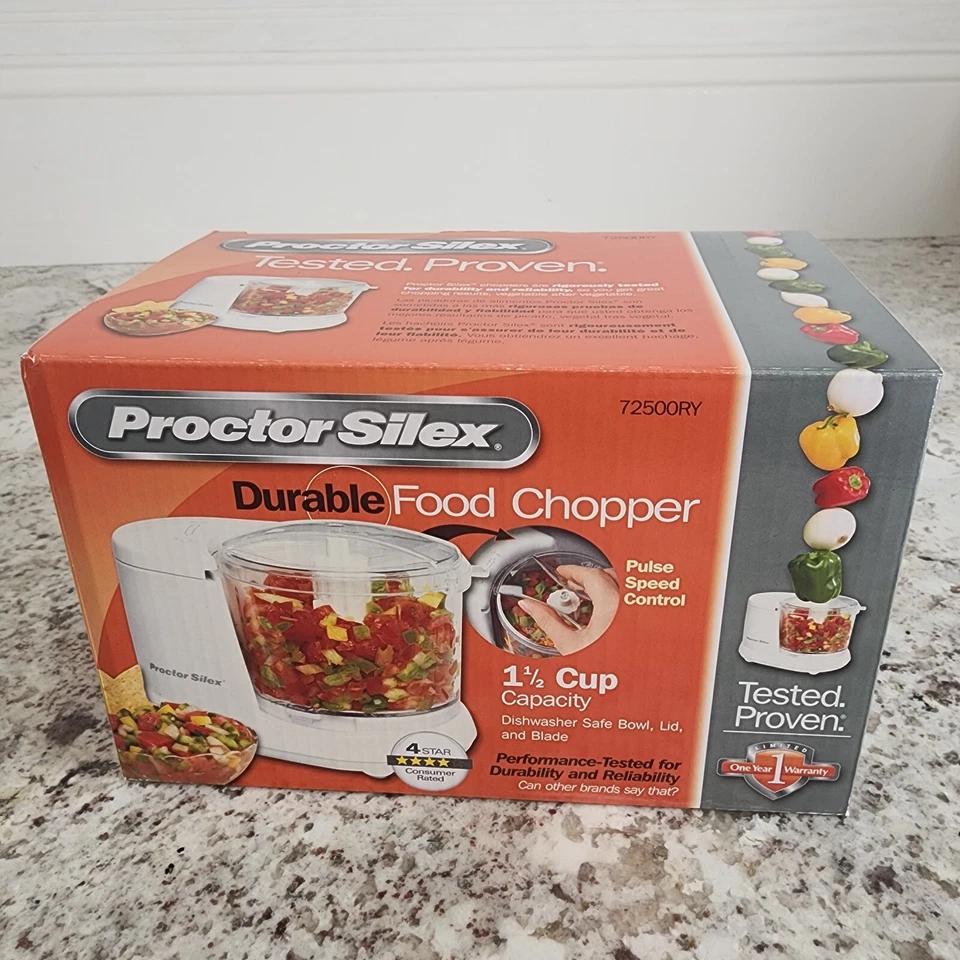 Proctor Silex 72500RY 1.5 Cup Durable Food Chopper Processor, White, New In Box - Image 1 of 4