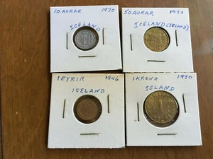 4 ICELAND Icelandic coins: 1946 1 Eyrir, 1970 10 Aurar, 50 Aurar, 1970 1 Krona / - Picture 1 of 2