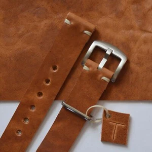 Handmade in England - Horween Tan Leather Watch Strap 18/20/22/24mm - Picture 1 of 7
