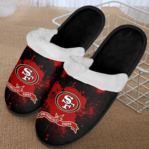 San Francisco 49ers Plush Slipper Soft Warm Fleece Slippers House Shoes Indoor Cover