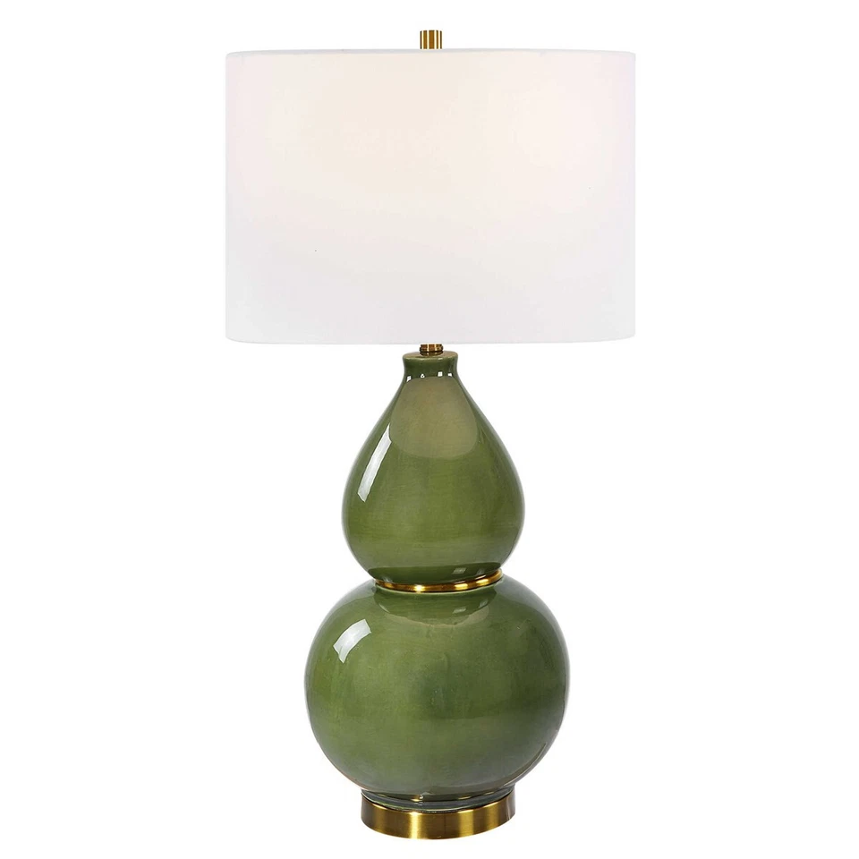 Uttermost 30203-1 Gourd Table Lamp Moss Green Glaze and Antiqued Brass