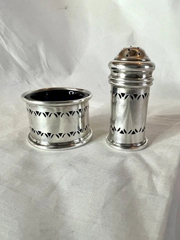 Sterling Silver .925 Salt Cellar Cobalt Blue Sterling Pepper Shaker British Mark Cover