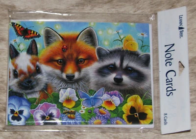 LEANIN TREE Cute Rabbit, Fox, Raccoon~Pack of 8 Notecards #35666~Blank Inside~ - Image 1 of 3