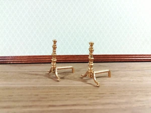 Dollhouse Miniature Andirons Gold Fireplace with Bar for Wood Metal 1:12 Scale - Picture 1 of 3