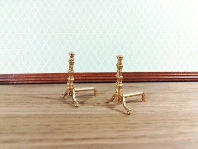 ISLAND CRAFTS Dollhouse Miniature Andirons Gold Fireplace with Bar for Wood Metal 1:12 Scale