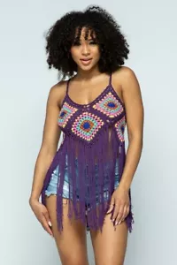 MULTI COLORED CROCHET FRINGE TOP - Picture 1 of 5