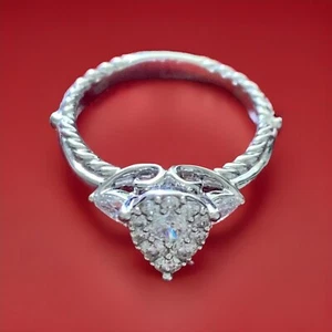 Anillo de compromiso de oro blanco de 14 K G/VS natural con halo de diamantes de pera redonda de 0,50 quilates 7 NUEVO - Imagen 1 de 12