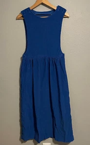 Vintage Handmade Womens Jumper Dress Medium Blue Corduroy Prairie Cottagecore - Picture 1 of 6