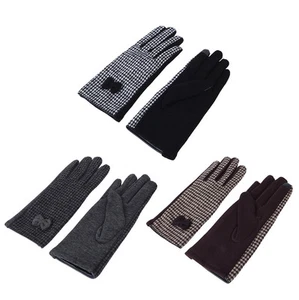 Premium Women's Winter Houndstooth Thermal Gloves with Bow - Diff Colors - Picture 1 of 13