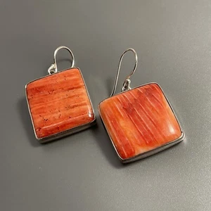 Native American Sterling Silver Handmade Navajo Spiny Oyster Dangle Earring - Picture 1 of 8
