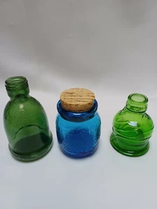 Konvolut 3 kleine alte Glasflaschen Glas mundgeblasen (2) grün blau  - Bild 1 von 11