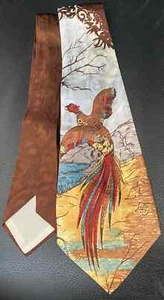 Rare Vintage PHEASANT Vibrant 40s HANDPAINTED AS IS TIE STUNNING STYLE COLORFUL! - Picture 1 of 2