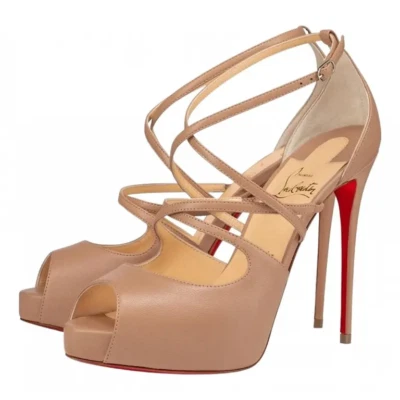 Christian Louboutin Holly Alta 120 Nude Criss Cross Strap Sandal Heel Pump 42 - Image 1 of 4