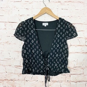 Superdown Black Tie Front Heart Spade Print Crop Top Womens Size XS - Picture 1 of 6