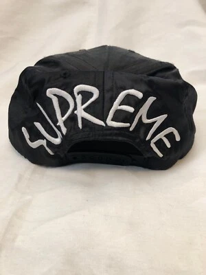罕见 正品 Supreme Fairfax LA 缎面帽子 黑色 背面拼写 复古 奇怪的未来 — 第 1/4 张图片