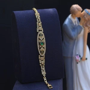 Pulsera Dorado Arte Decoración Ovalado Delicado Hileras Strass Blanco Verde En , - Imagen 1 de 10