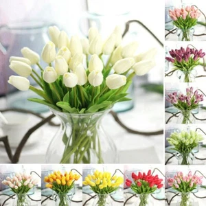 10x Artificial Tulips Flowers 35cm Stem Bouquet Fake Flower Bridal Decoration - Picture 1 of 28