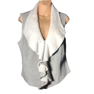 Au Lieu Wildleder Weste Faux grau weiß M Hakenverschluss Kaskade Rüschen Rodeo Festival - Bild 1 von 10