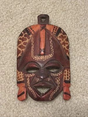 AUTHENTIC Hand Carved African Tribal Wooden Mask Wall Art Ethnic Decor Boho - Image 1 of 4