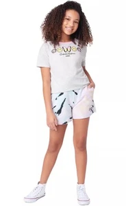 Justice Girls Midi Shorts Aqua Size 10 Elastic Waistband Pockets Colorful Logo - Picture 1 of 10