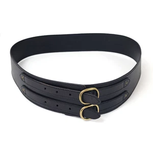 Lauren Ralph Lauren schwarzer Ledergürtel breite Doppelschnalle Messing XL klobig - Bild 1 von 12