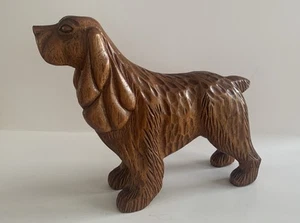 HAND CARVED WOOD COCKER SPANIEL DOG FIGURE - Beautiful - Picture 1 of 19