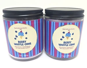 Bath Body Works Berry Waffle Cone 2 Single Wick Candles 7 Oz Vanilla Notes New - Picture 1 of 3