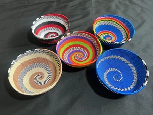 Set of 5 hand-weave South African wire basket 6" X 3" African Art Deco - Picture 1 of 10