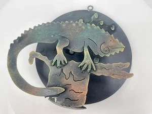 Vintage! Mexikanisches Metall Chamäleon Wandbild Skulptur Volkskunst Boho Patina 80er-90er - Bild 1 von 12