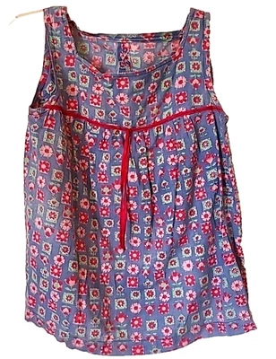 Camiseta sin mangas suelta vintage de maternidad cosida a mano azul estampado floral S/M talla 10? Sin marca Foto 1 de 4