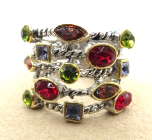 ELEGANT CIBOC ZIRCONIA MULTI COLOR SILVER RHODIUM PLATED FASHION RING SIZE 7.5 - Picture 1 of 6