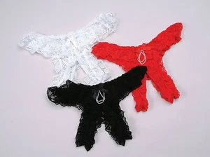 Shirley of Hollywood One Size Frilly Open-Crotch Thong Erotic Naughty Knickers - Picture 1 of 14